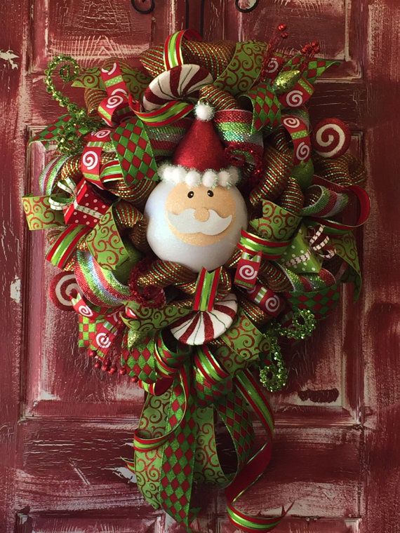 Deluxe deco mesh Santa Wreath Christmas Wreath Holiday | Christmas ...