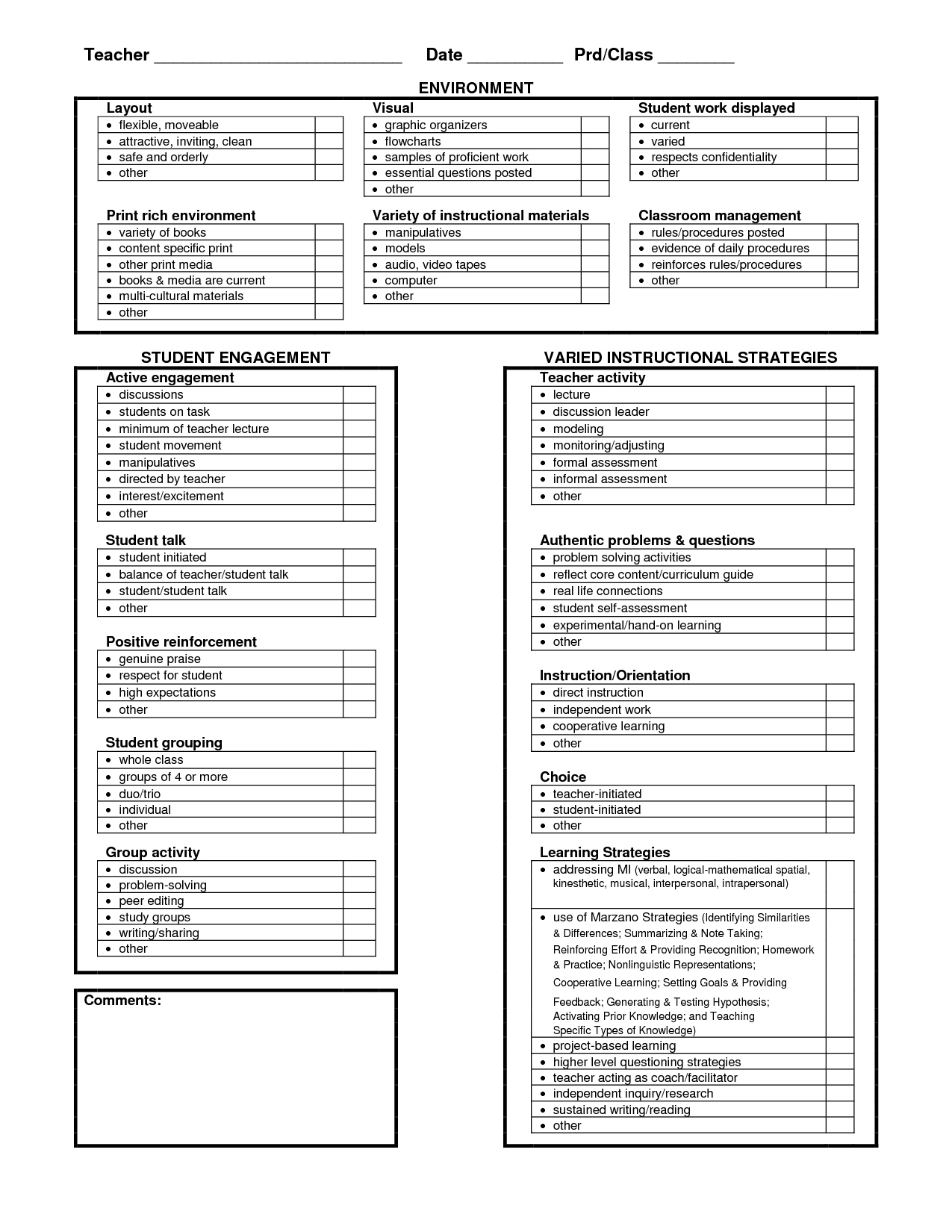 Behavior+Observation+Checklist+Forms | Classroom observation checklist ...