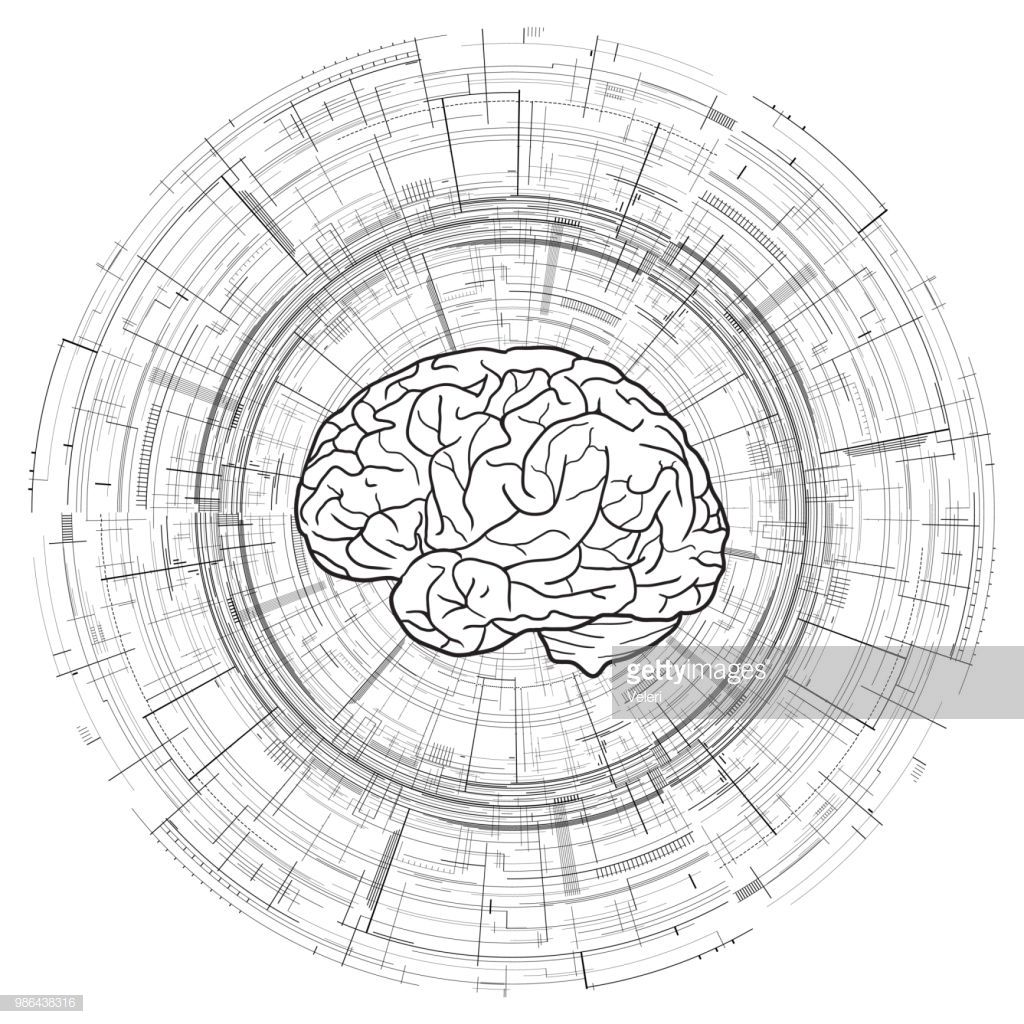 Vector Art : Human brain on technical circular background. Microchips ...