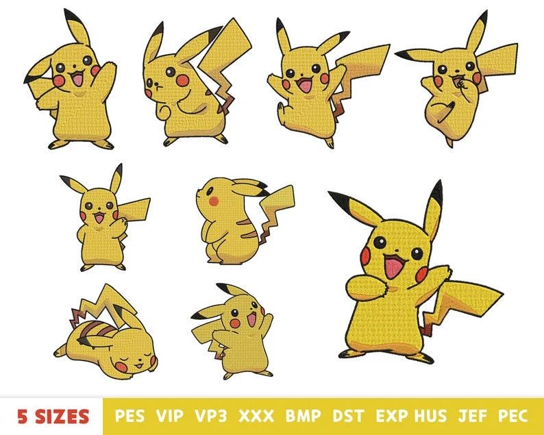 9 pikachu embroidery design - pokemon embroidery - machine embroidery ...