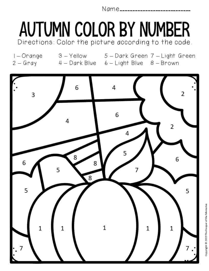 an autumn color by number worksheet