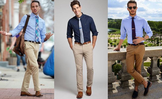 Tampilan outfit dengan celana beige chino