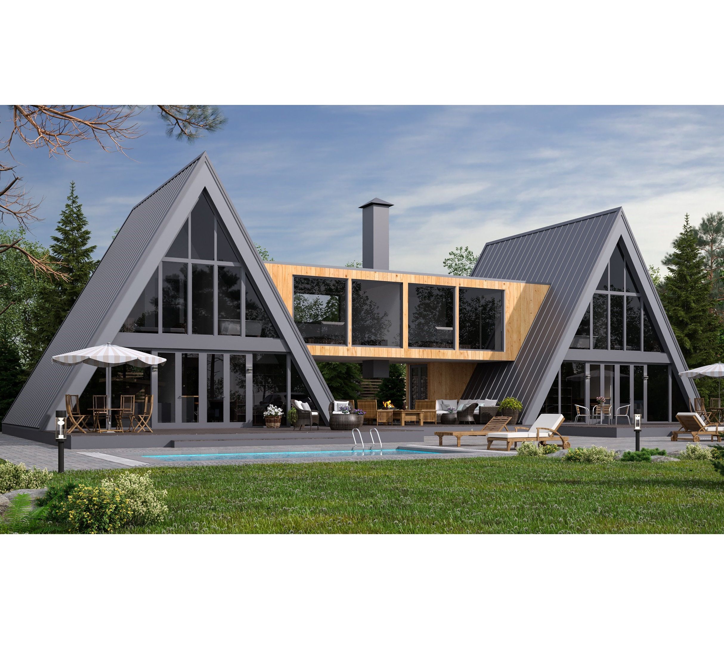 Double A-frame, 6 Bedrooms, 4 Bathroom House Architecture Build Plans ...