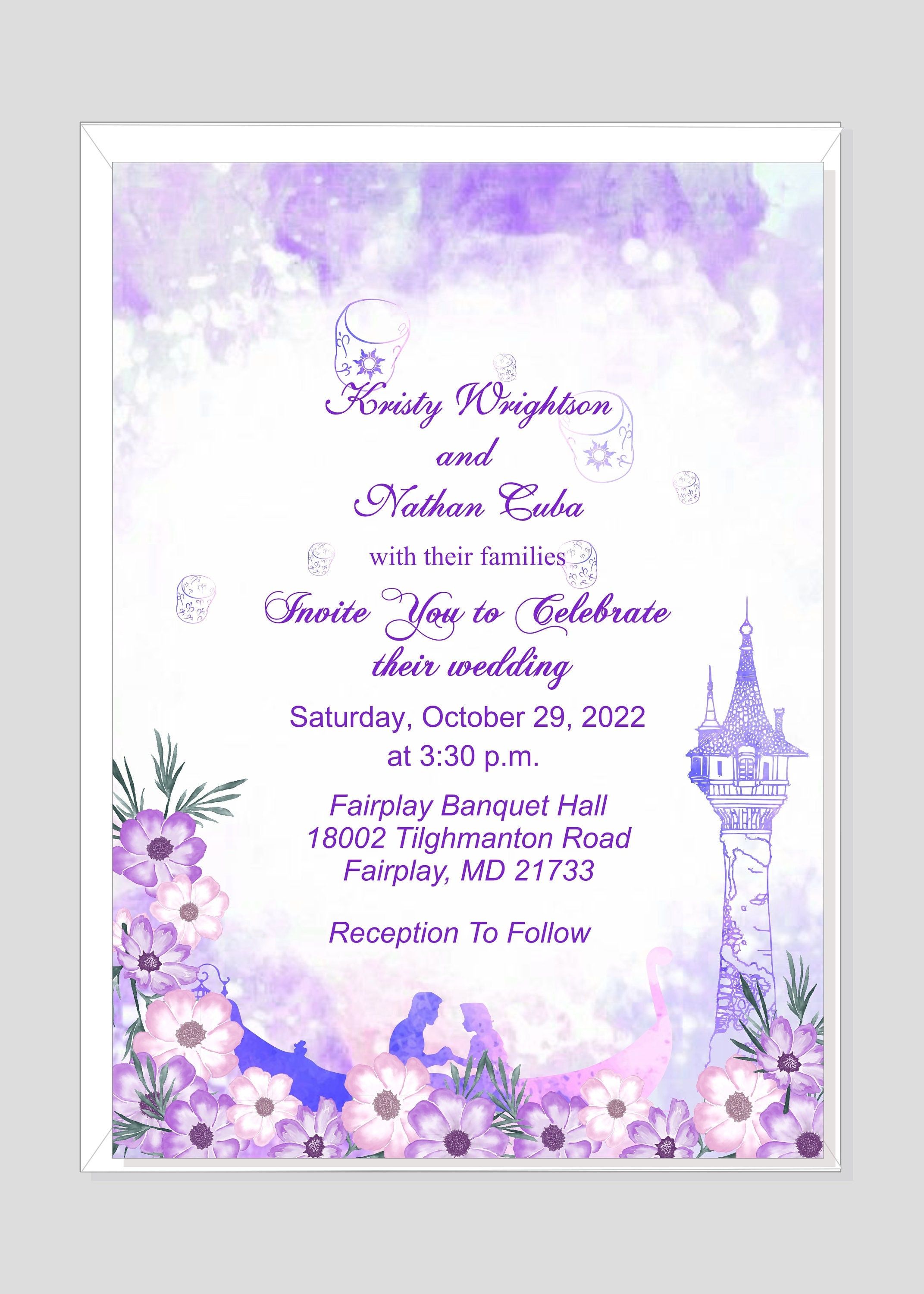 Watercolor Castle Enchanted Rapunzel Fairy Tale Wedding Invitation ...