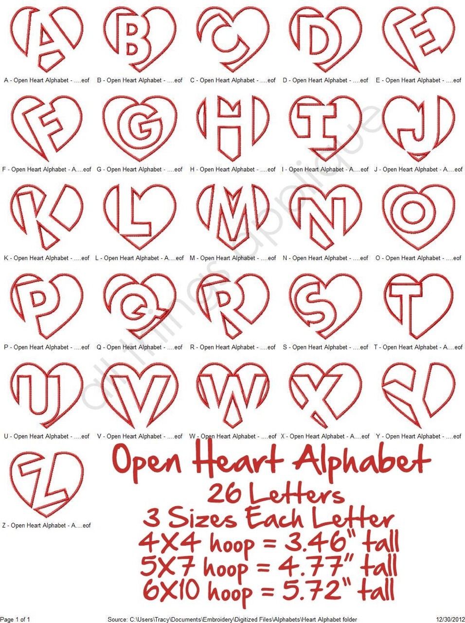 Open heart alphabet lettering (originally found on Etsy)–just in time ...