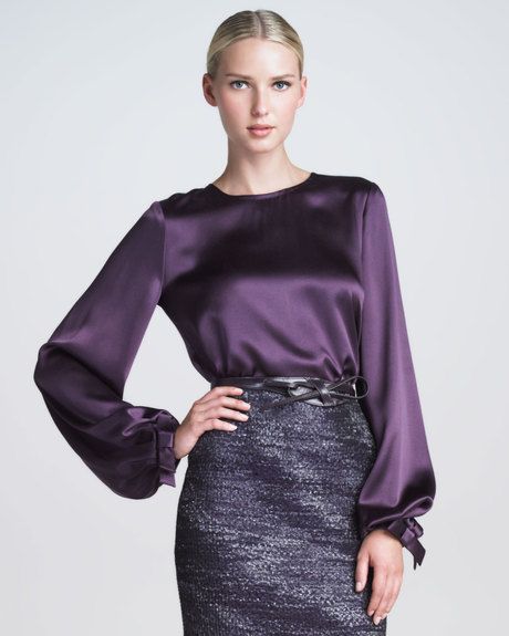 Carolina Herrera Purple Silk Charmeuse Blouse Silk Charmeuse Blouse Fashion Silk Satin Blouse [ 575 x 460 Pixel ]