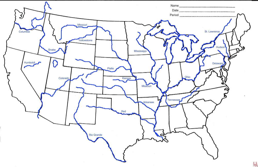 Blank outline map of the United States With Rivers | WhatsAnswer