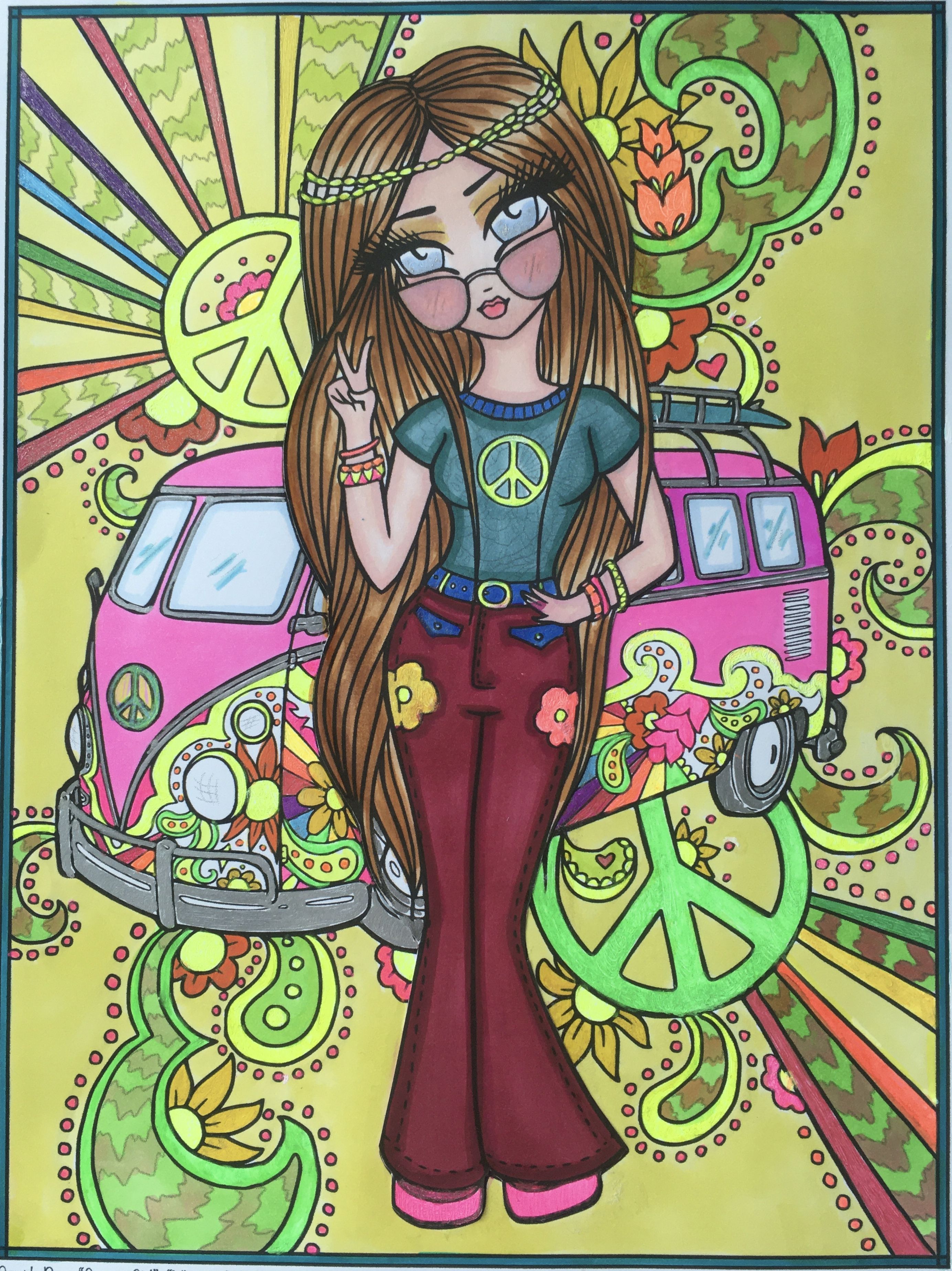 Groovy Girl from Whimsy Girls Through the Decades coloring book by ...