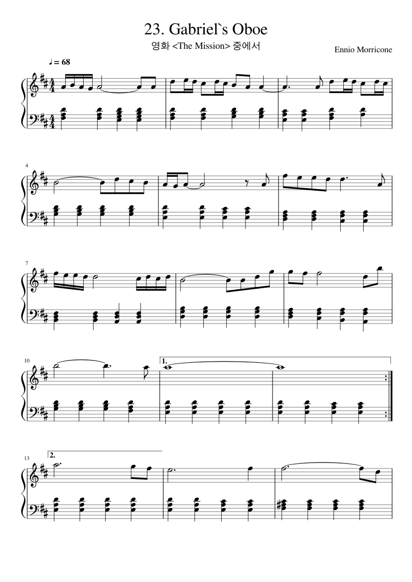 23 Gabriel S Oboe Sheet Music For Piano Download Free In Pdf Or Midi Musescore Com Piano Sheet Music Free Oboe Flute Sheet Music