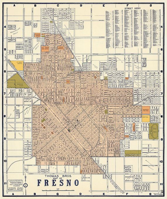 Vintage map of Fresno from 1938. Vintage Maps, Etsy Vintage, Detailed ...