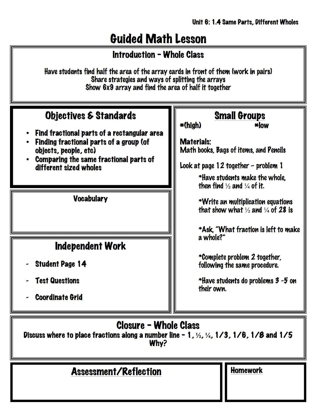 Parts Of Lesson Plan In Math For Elementary