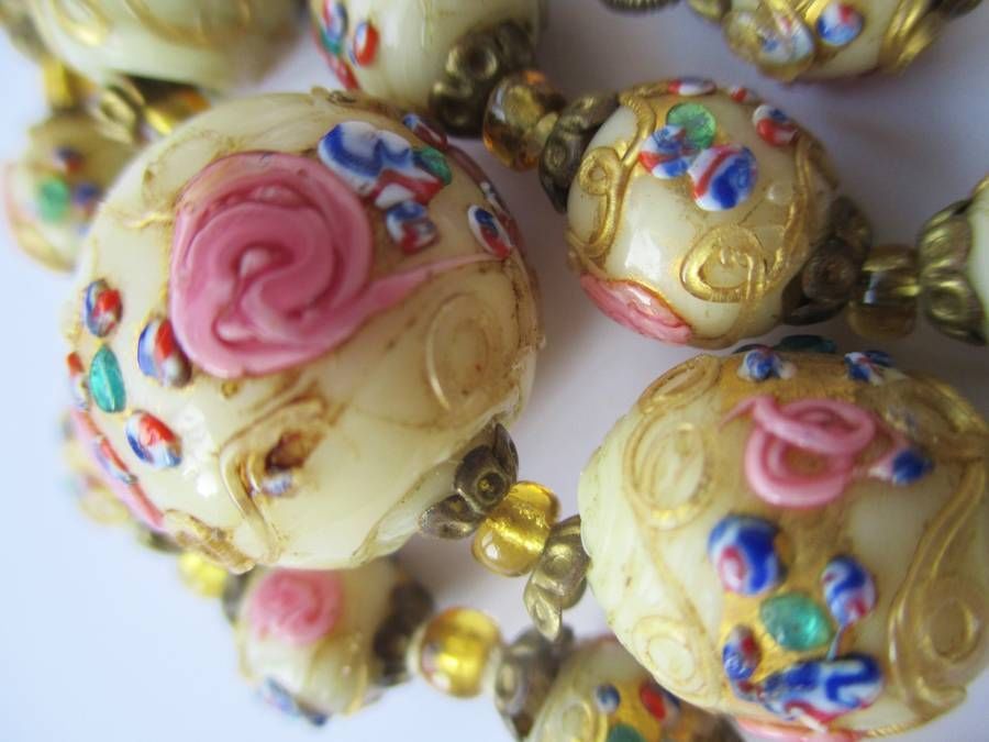 Antique Victorian wedding Cake bead Glass Necklace Murano Venetian ...