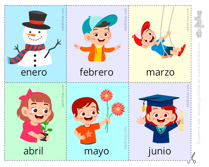 Aprender los nombres de los doce meses del año. Flashcards recortables ...