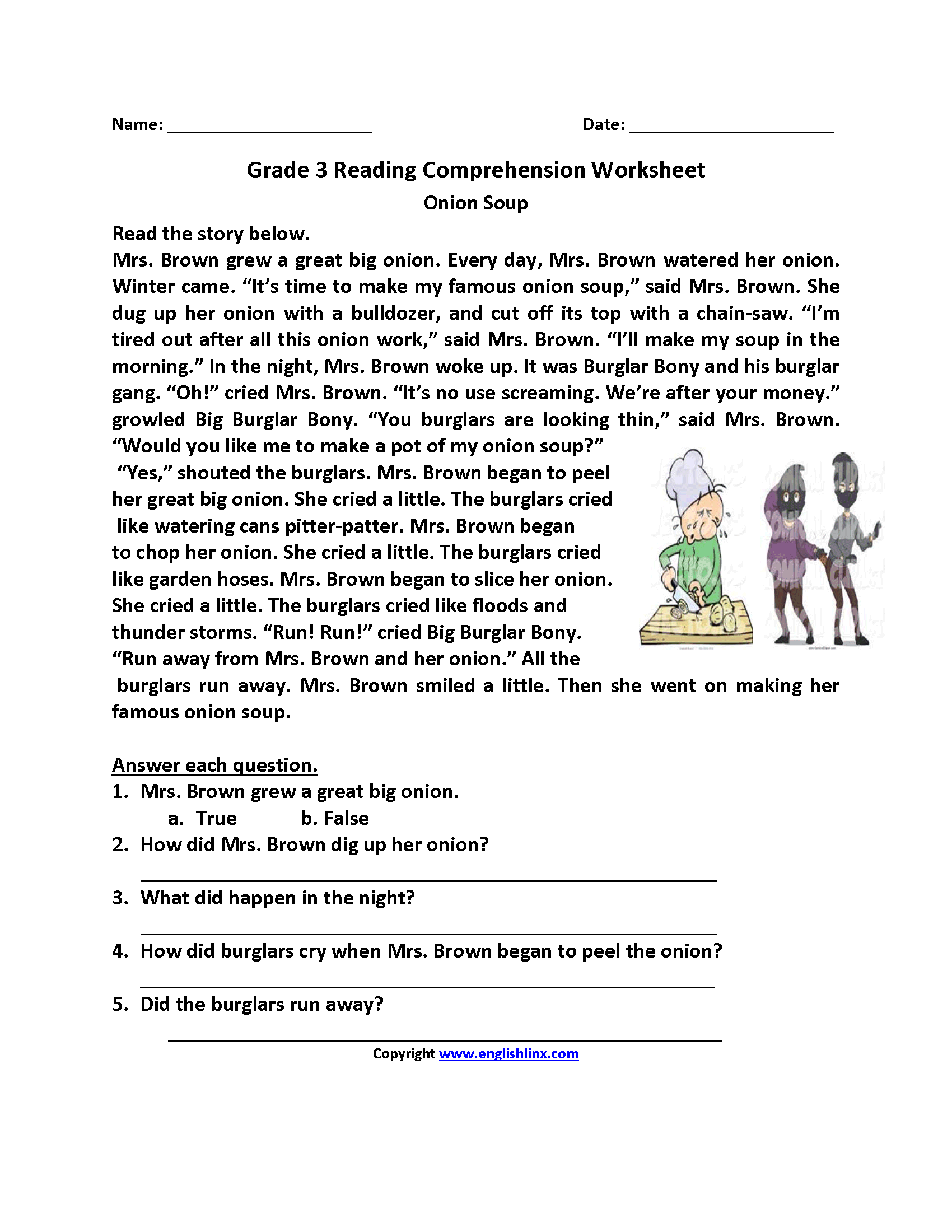 Grade 3 English Worksheets Comprehension Thekidsworksheet