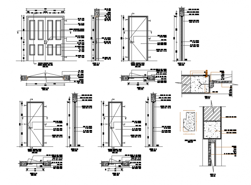 Wooden multiple door and windows installation structure cad drawing ...