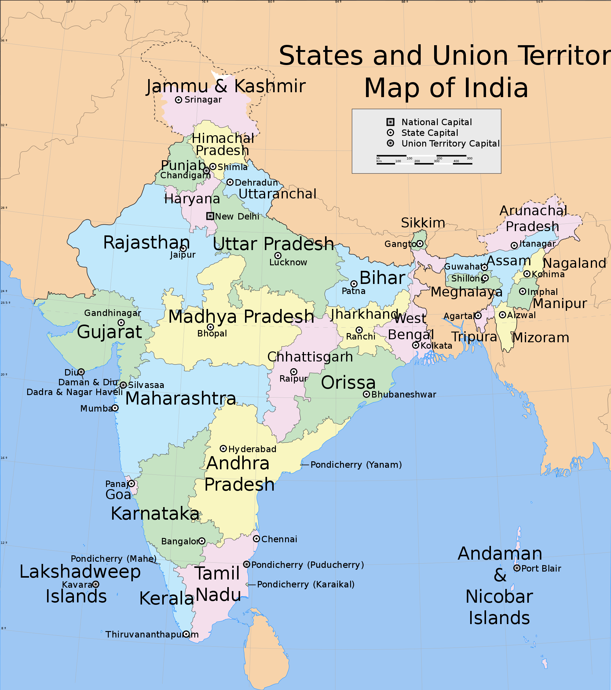 India Map With States And Territories