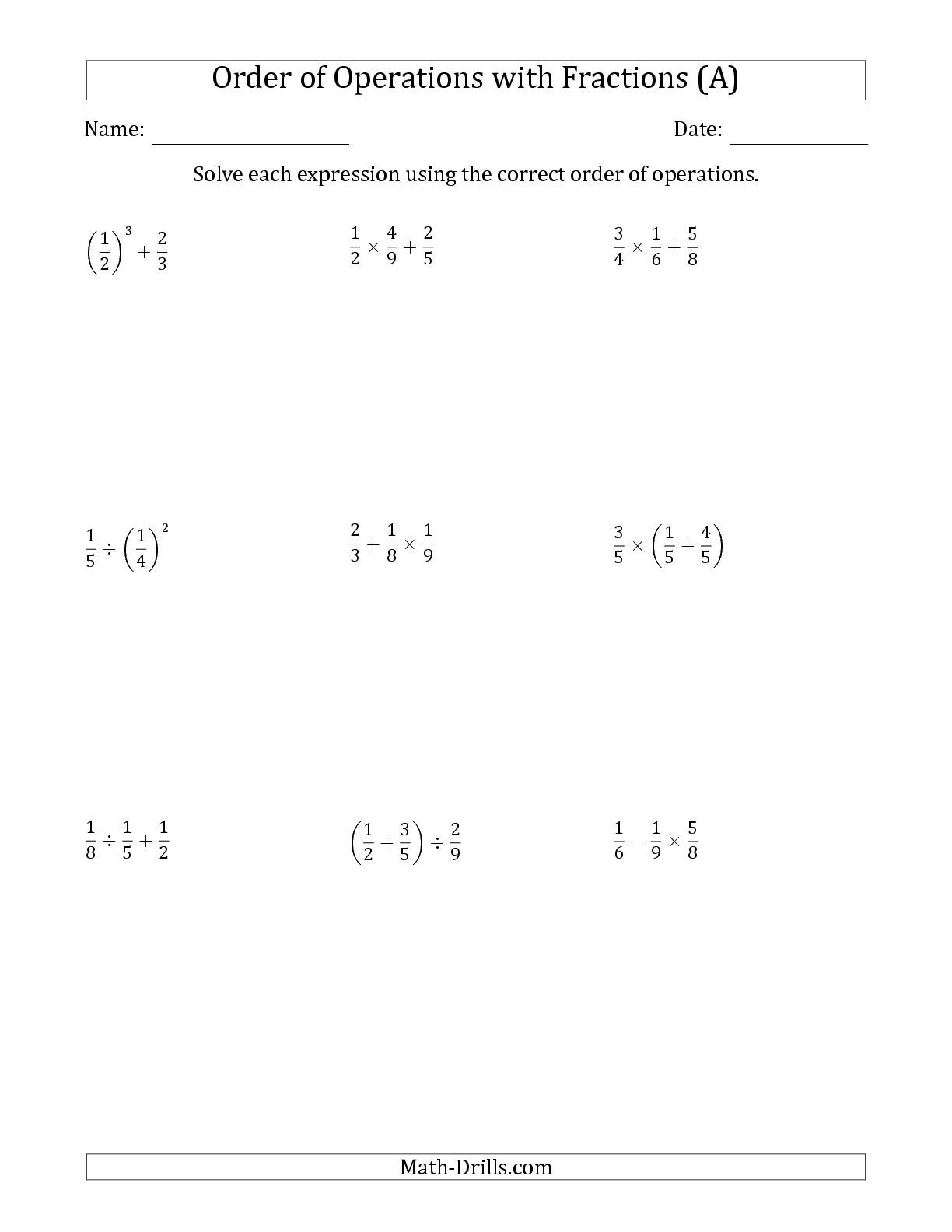 Operations With Fractions Worksheet