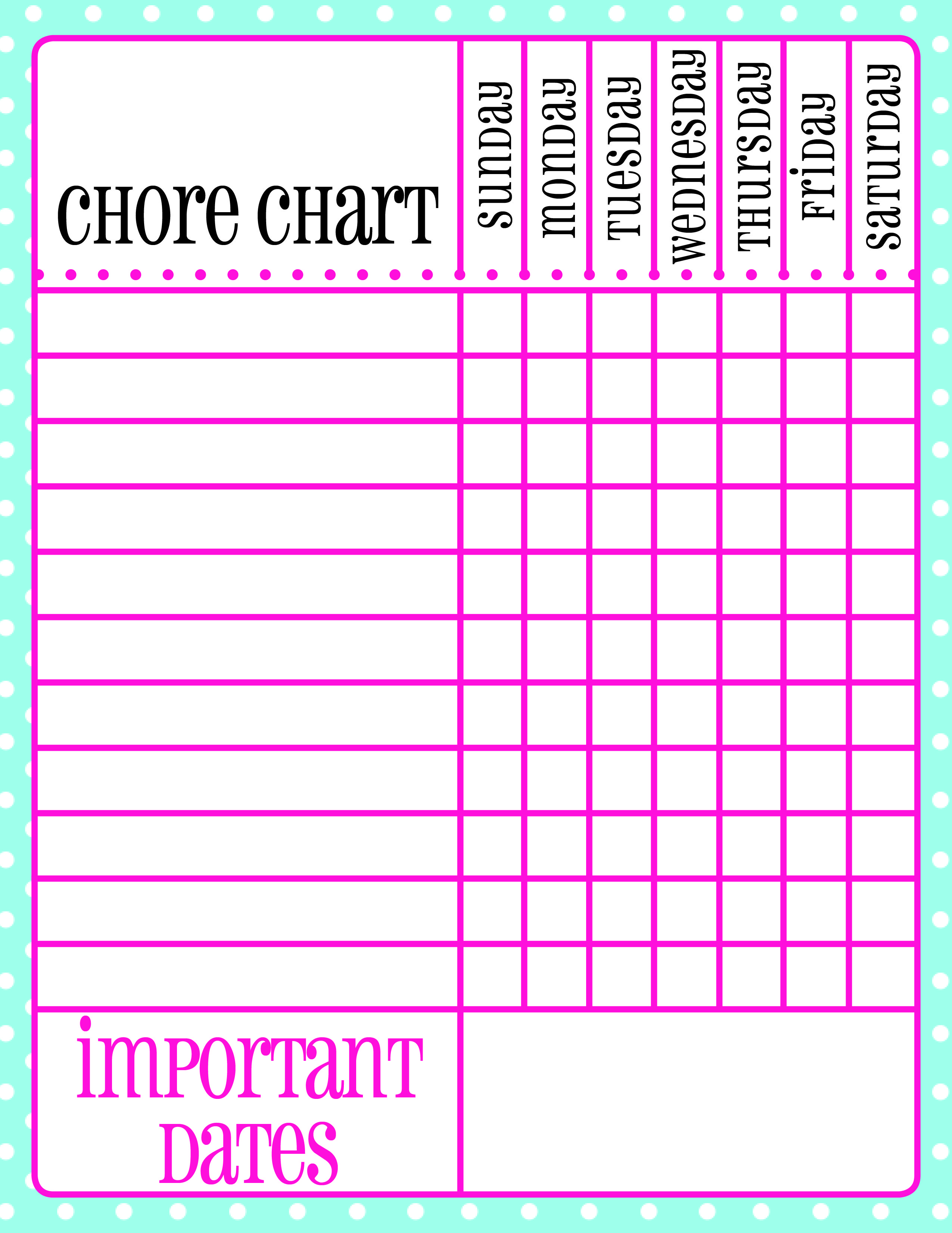 Chore Chart With Points