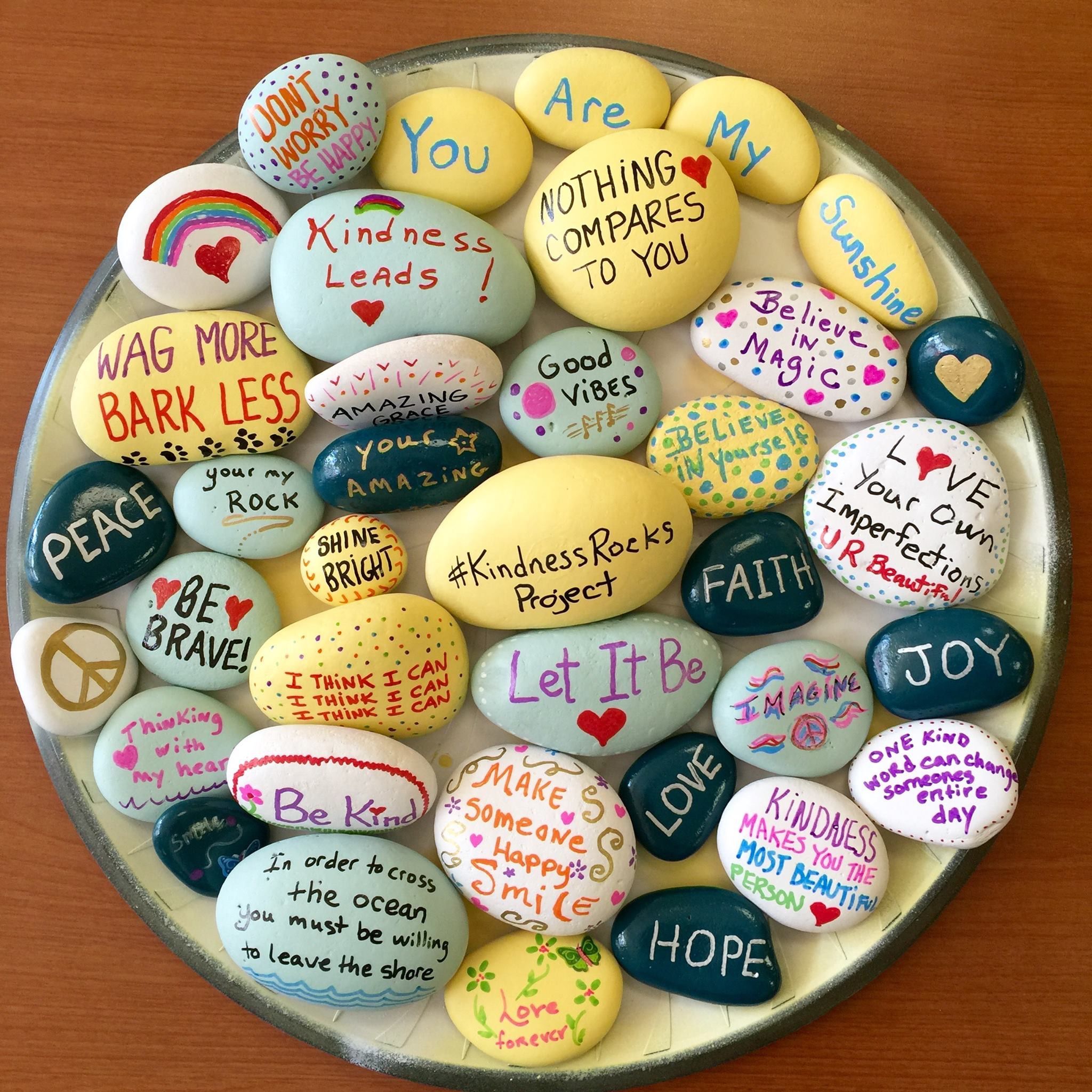 a plate filled with lots of different colored rocks