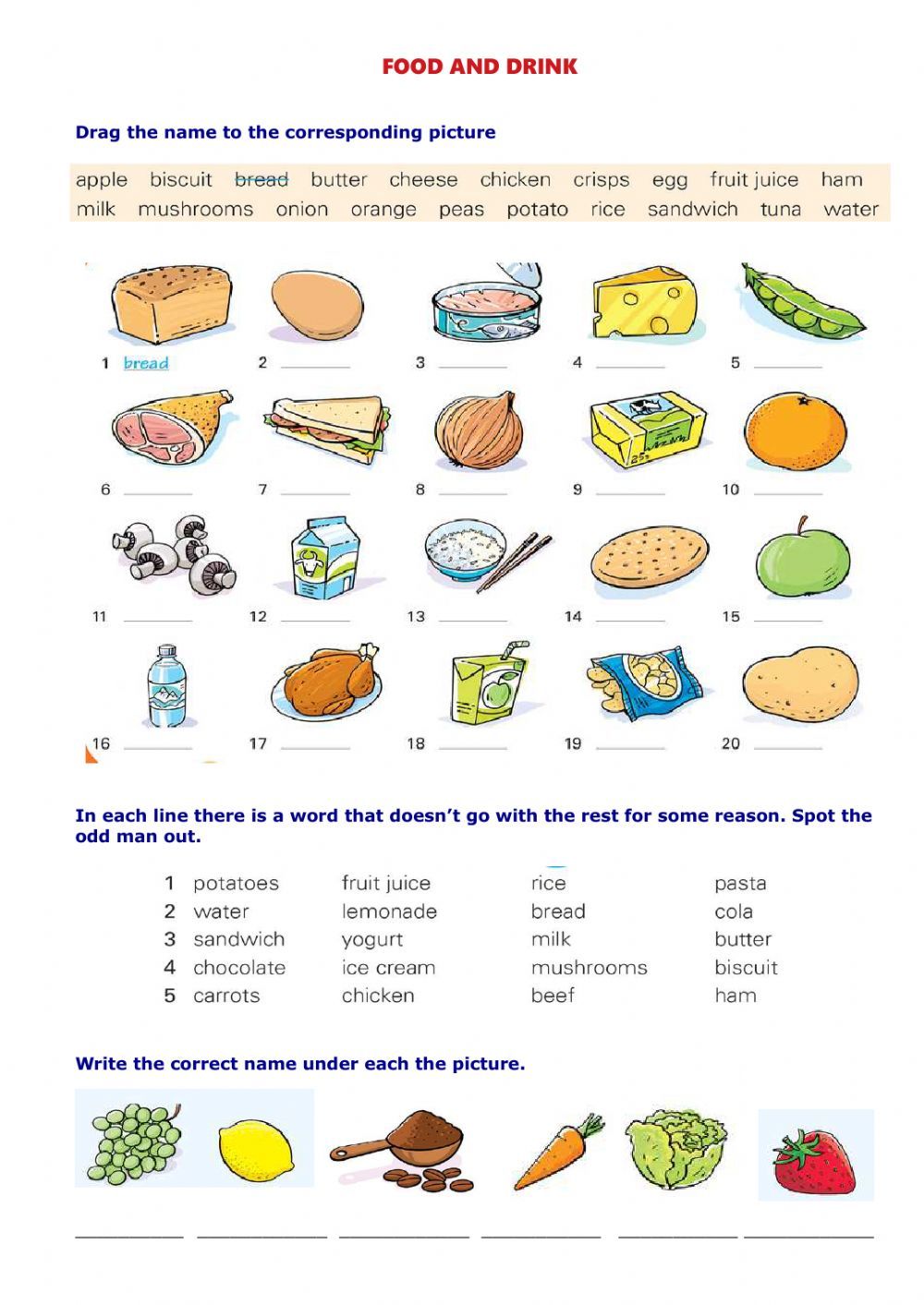 Food and drinks interactive activity for A1. You can do the exercises ... image.