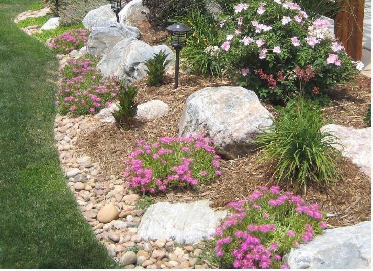 rock garden border with bouldrers Garden rock border, Rock garden