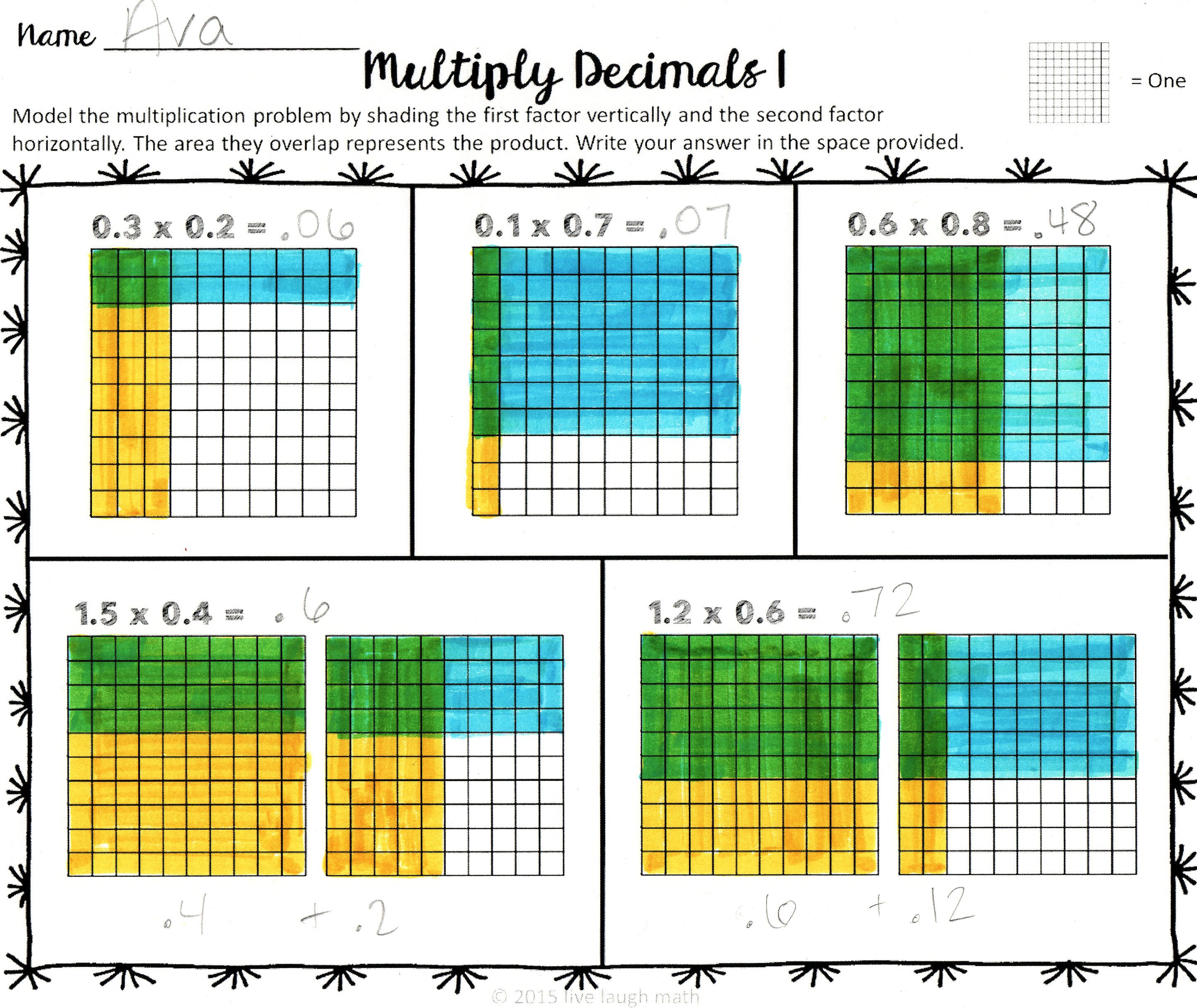 Multiplying Decimals With Grids Worksheets