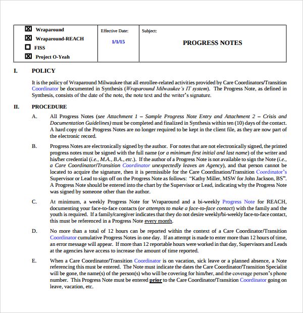 Sample Progress Note Template 9+ Free Documents Download in PDF, Word