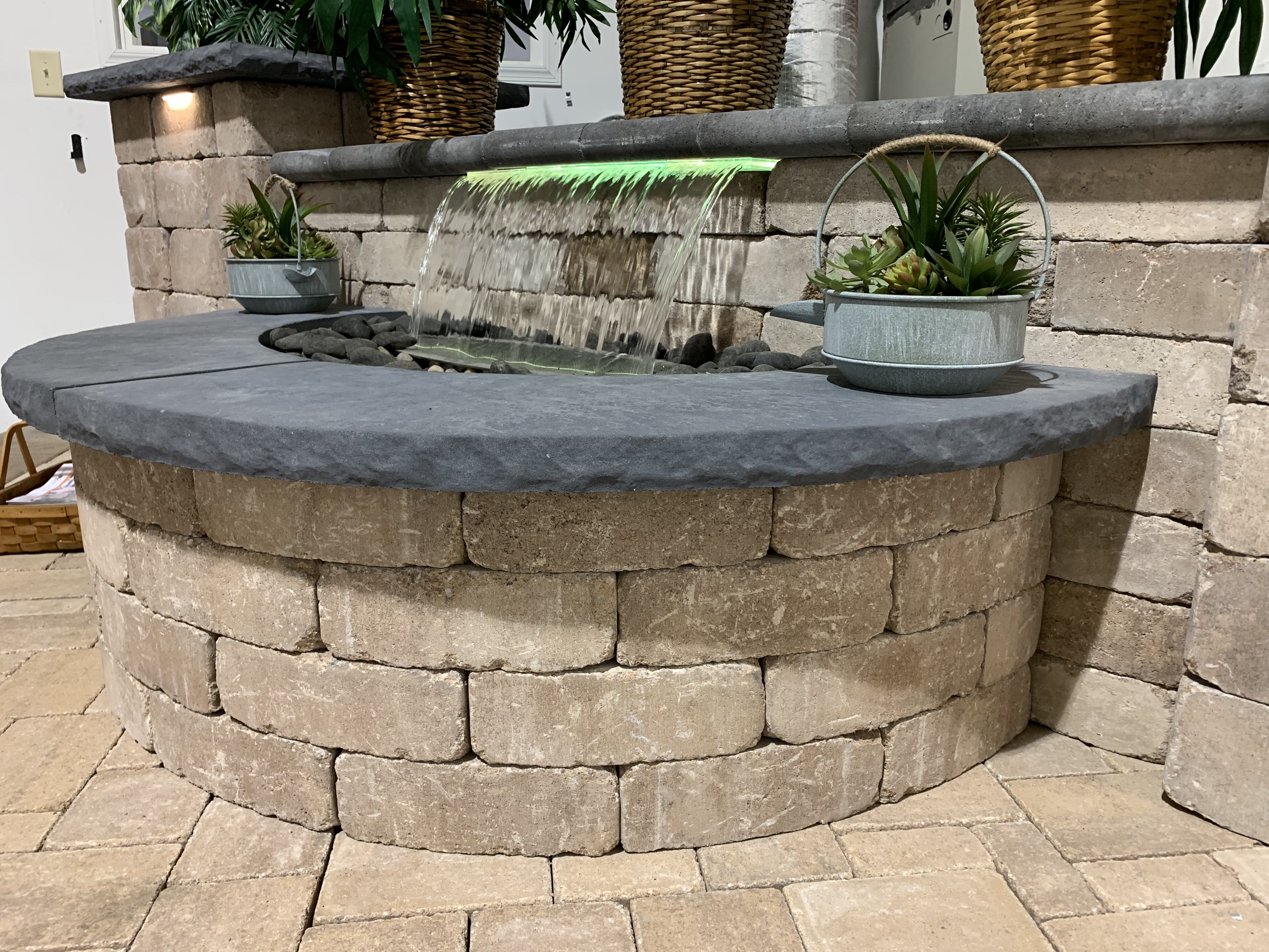 Custom Built Water Feature waterfall patiodesign pavers patio