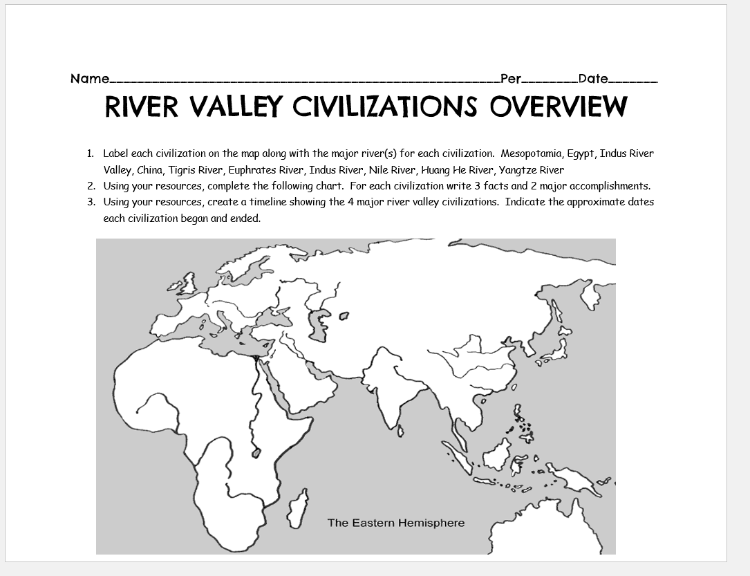 River Valley Civilizations Worksheet Answer Key