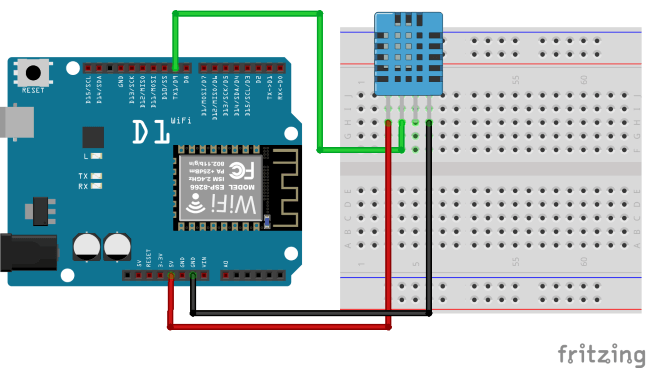 Aufbau, Wemos D1 R2 mit DHT11 Sensor Iot Projects, Arduino Projects ...