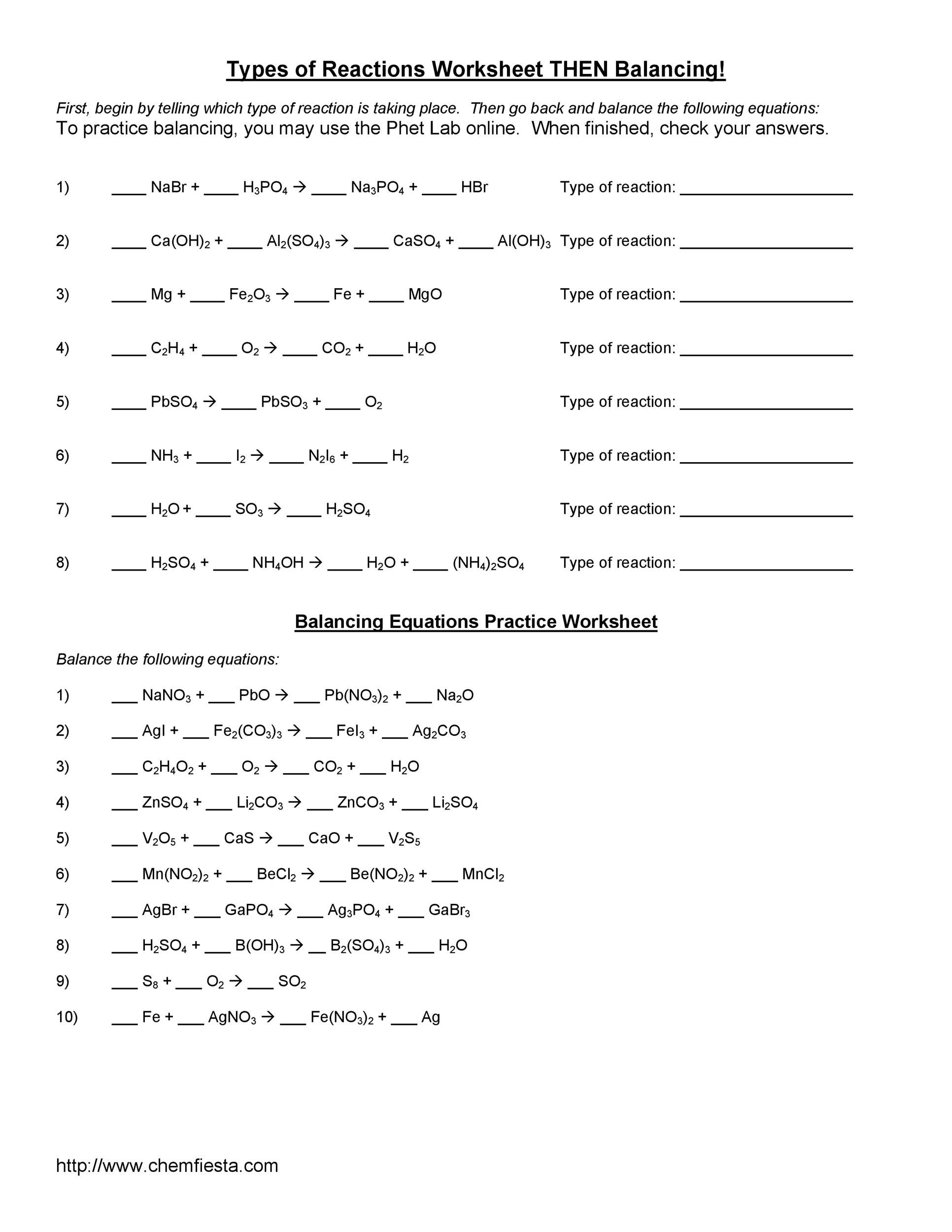 Download balancing equations 41 | Chemistry worksheets, Balancing ...