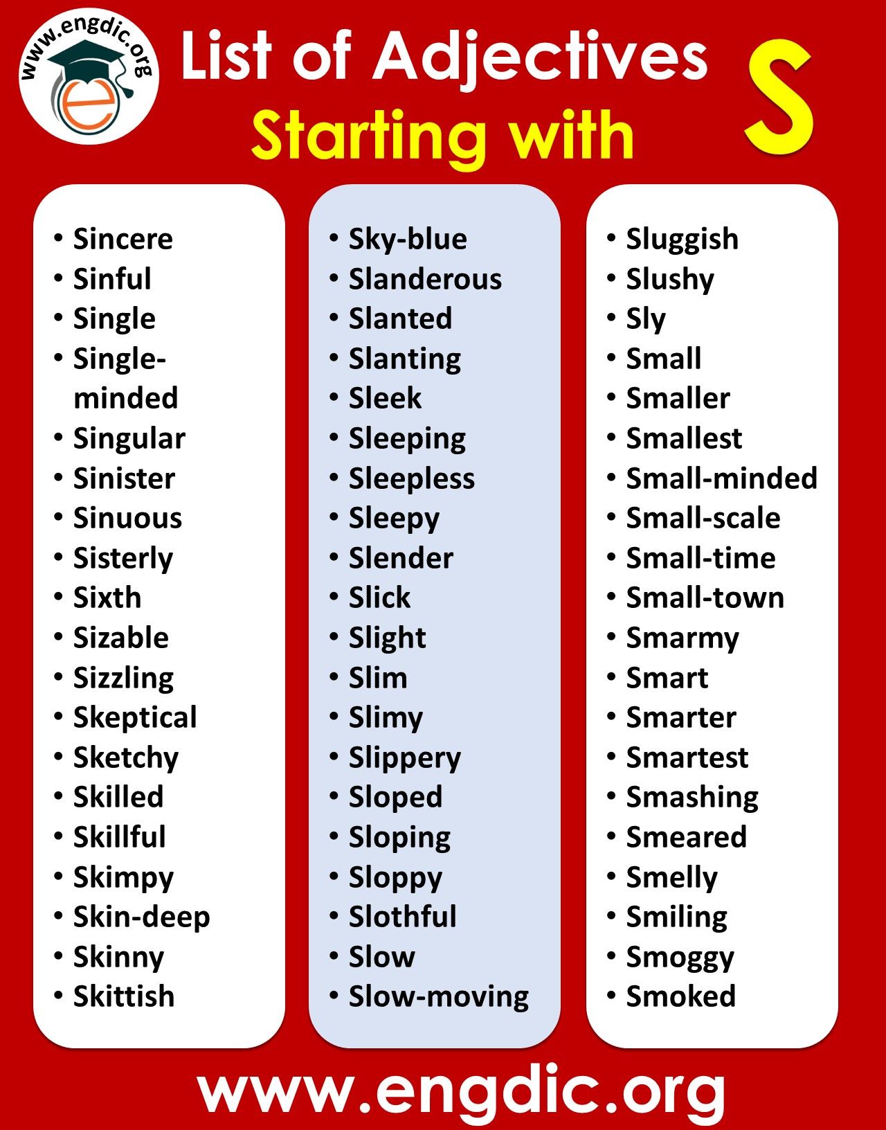 Adjectives Starting With S - Edu For Kid