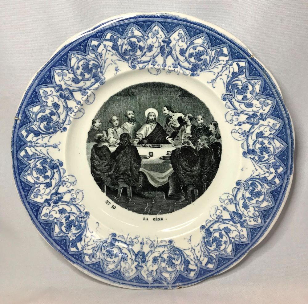 Antique Catholic Christian Plate - Last Supper Scene