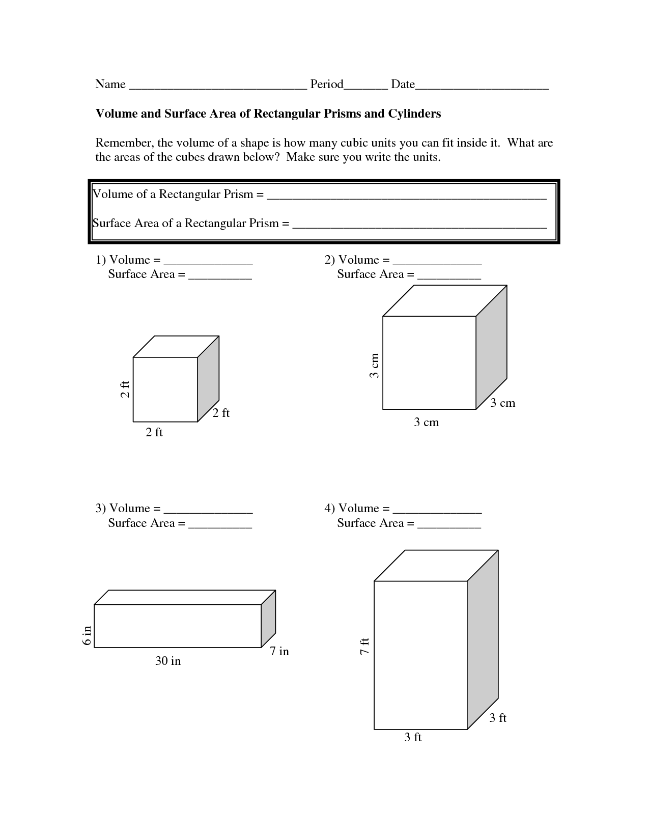 Surface Area Worksheet With Answers