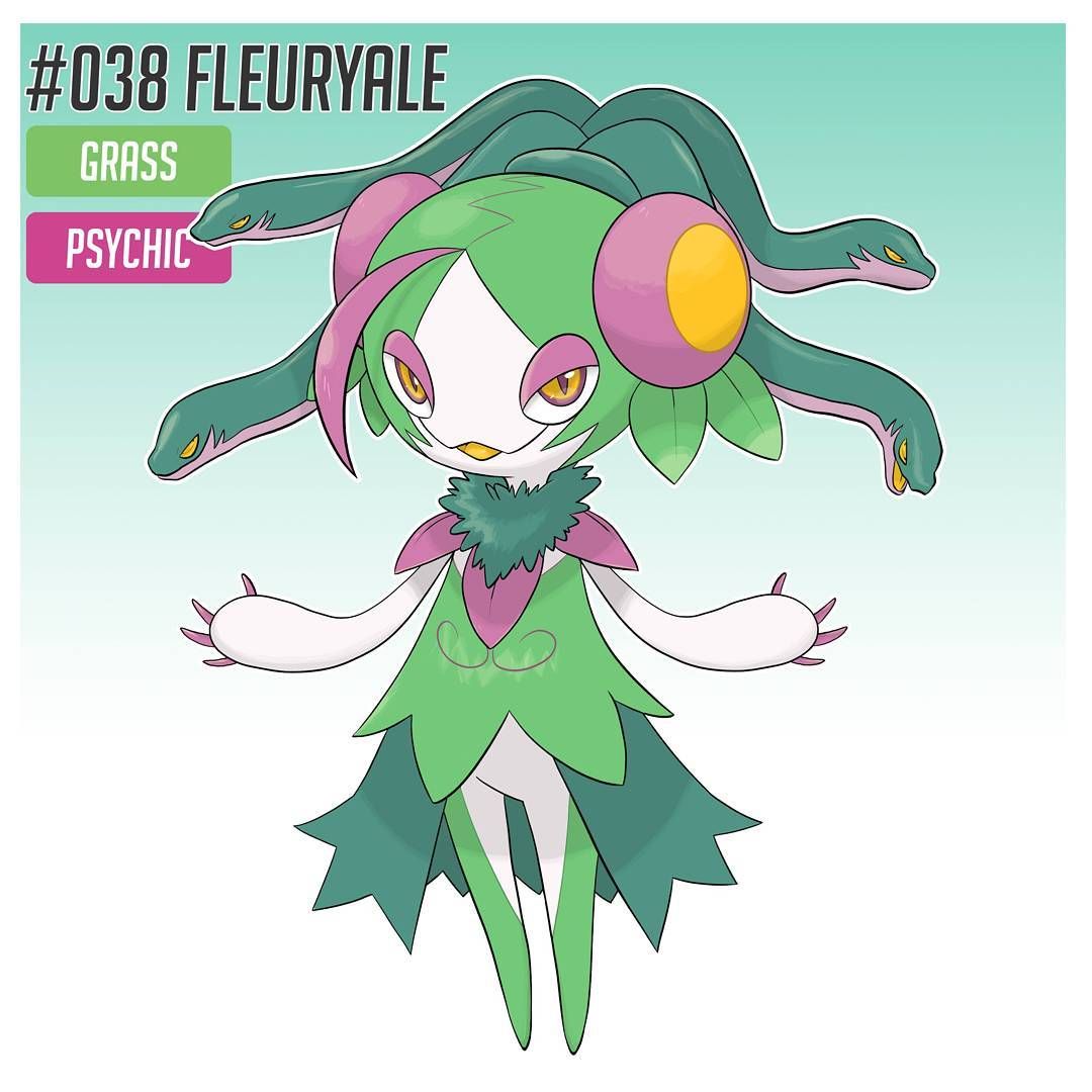 No.38 Fleuryale Type : Grass / Psychic . Four heads for more problems ...