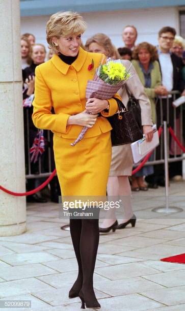 Princess Diana Visiting Liverpool Diana Is Wearing A Bright Orange Suit ...