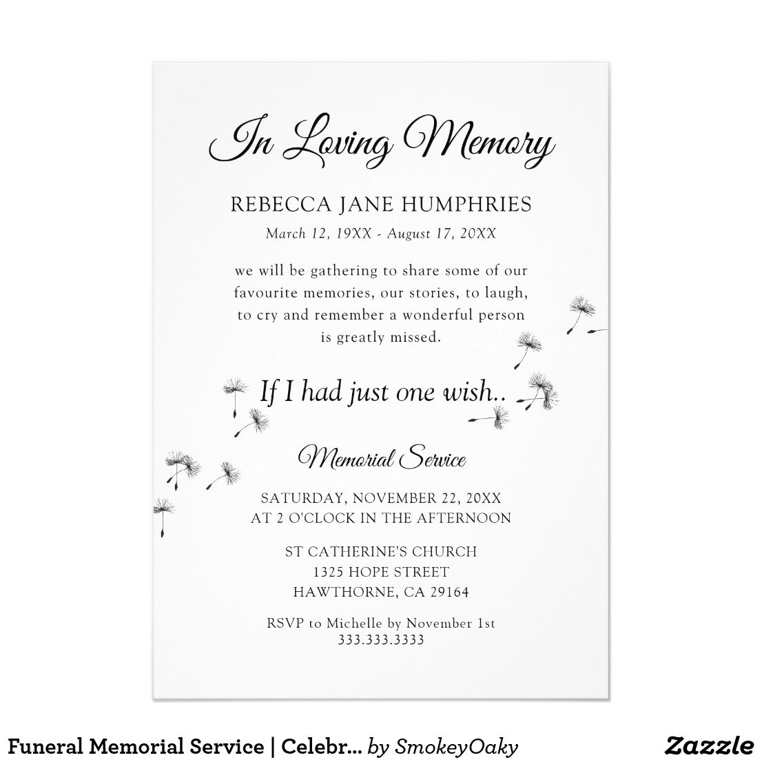 Celebration of life invitation floral funeral invite funeral ...