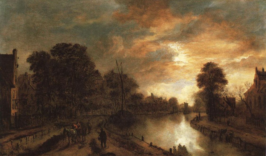 Moonlight Landscape With A Road Beside A Canal painting Aert Van Der ...