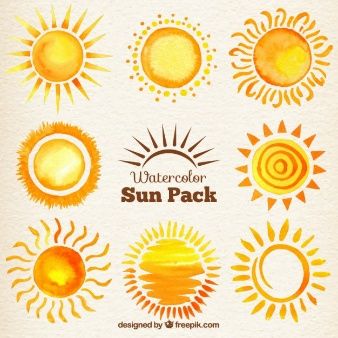 Watercolor suns pack Diy Watercolor Painting, Sun Painting, Face ...