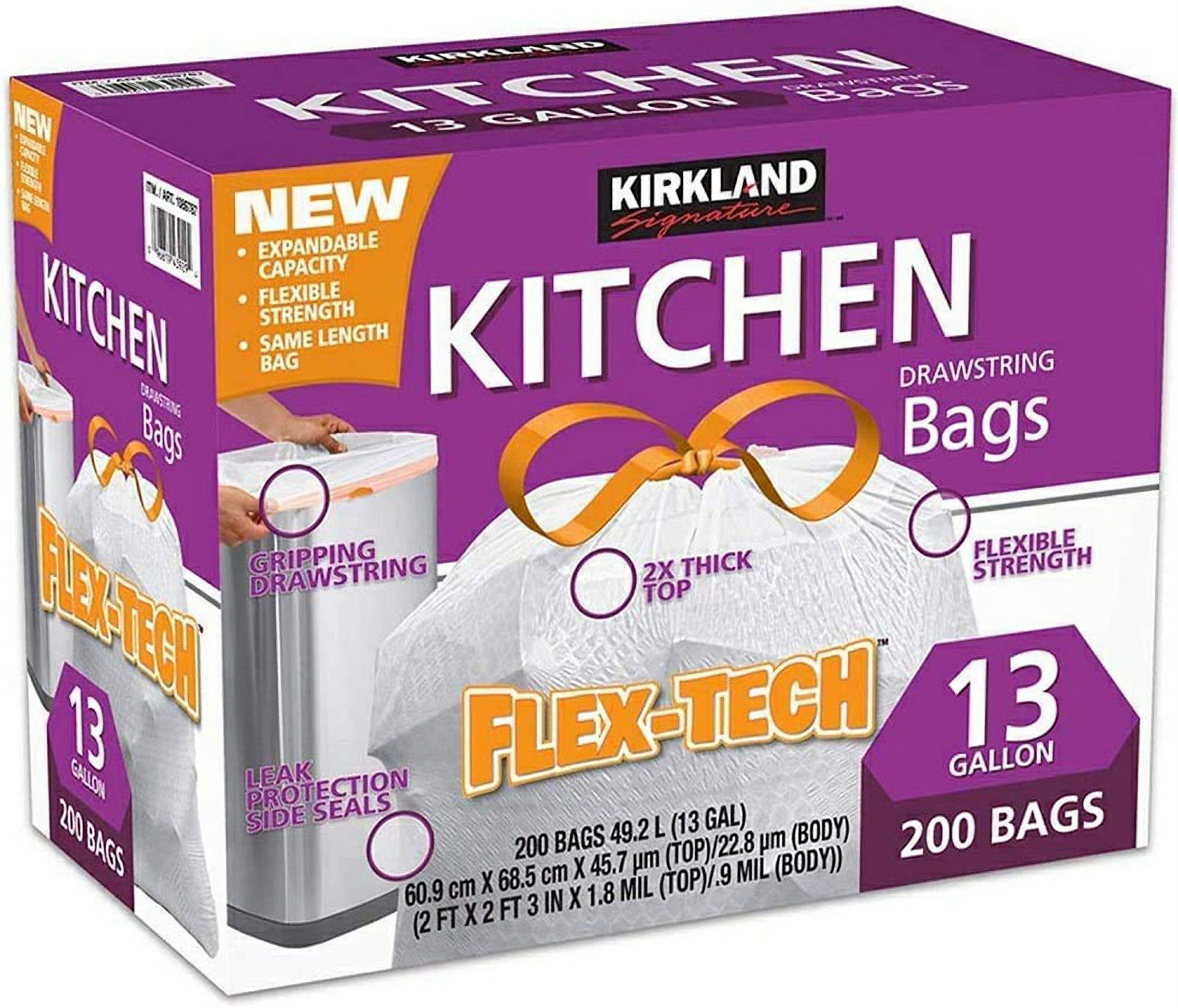 Kirkland Signature Expect More Flex-Tech 13 Gallon Kitchen Trash Bags ...