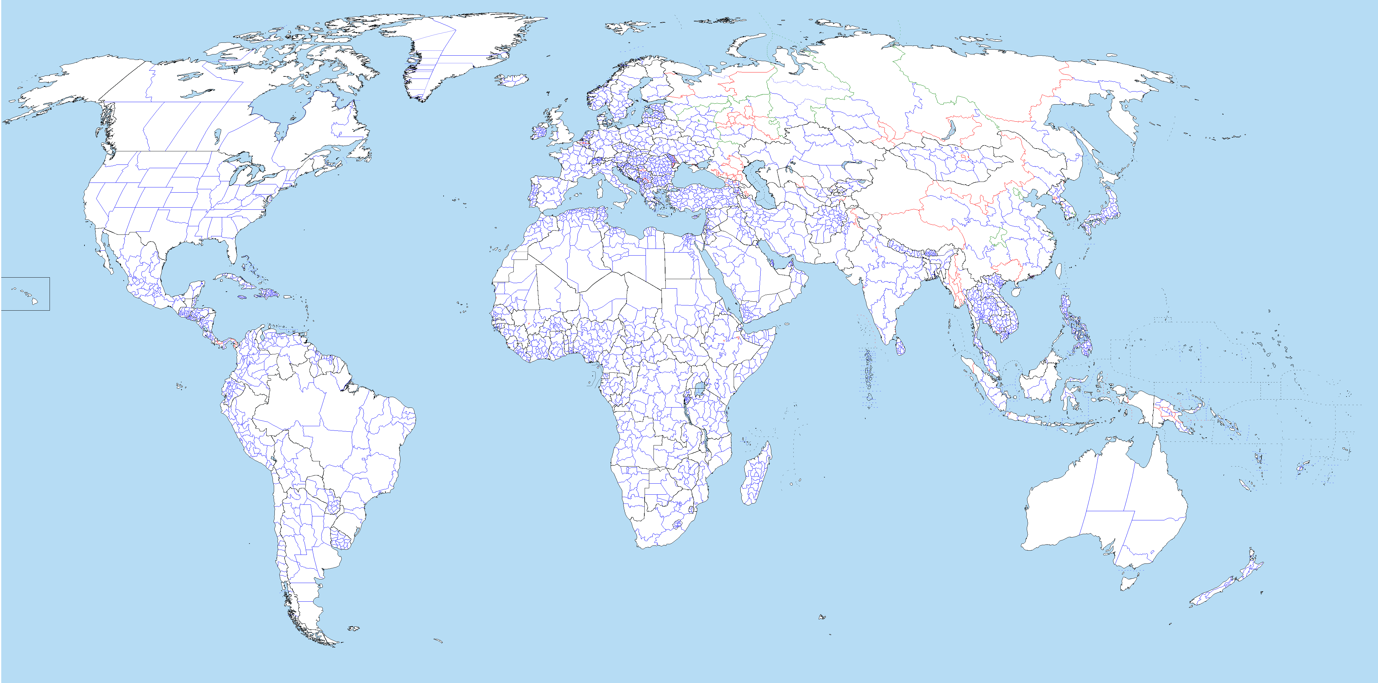 Blank map of the world with countries & their subdivisions