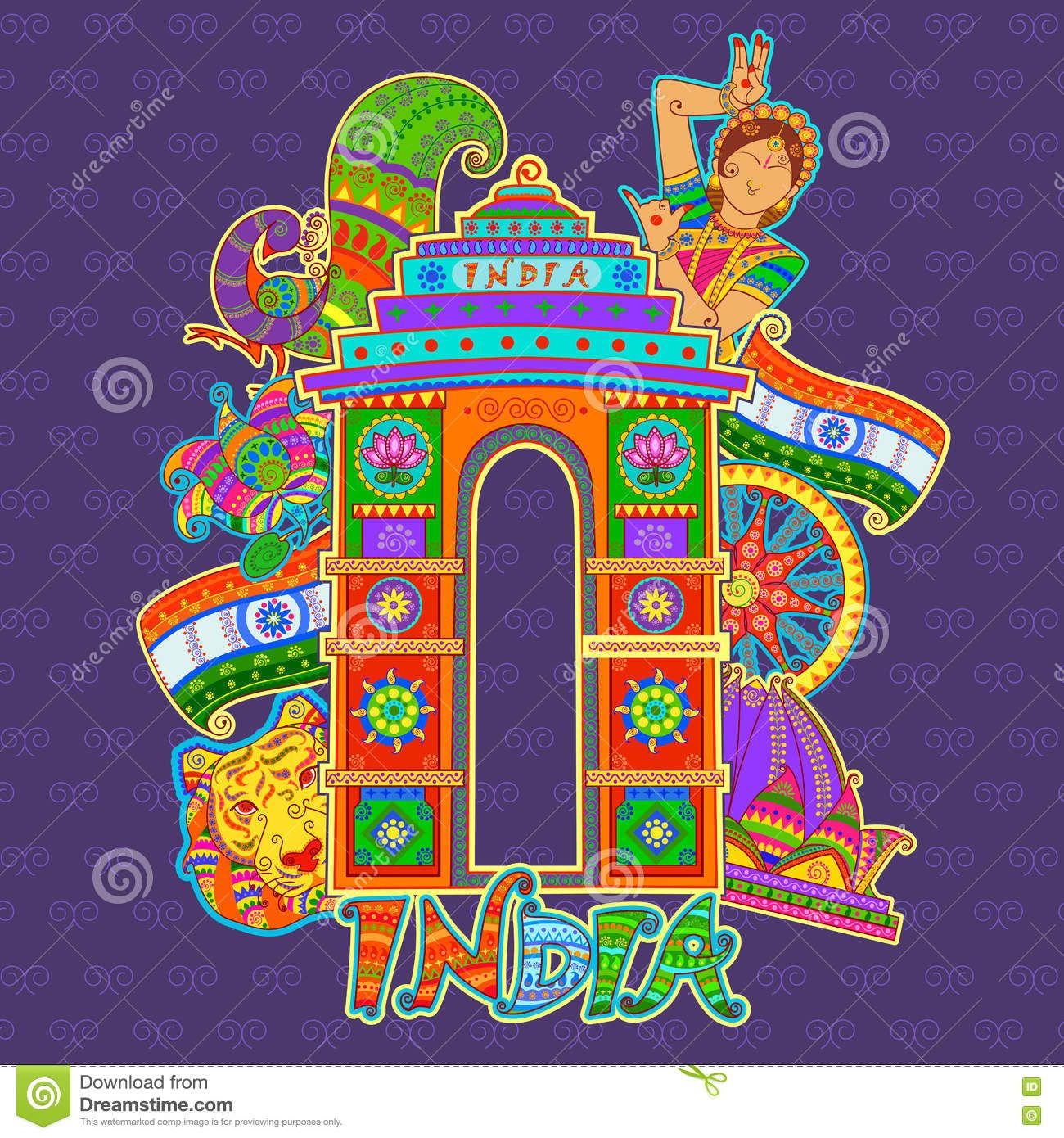 Monument And Culture Of India In Indian Art Style Stock Vector - Image ...