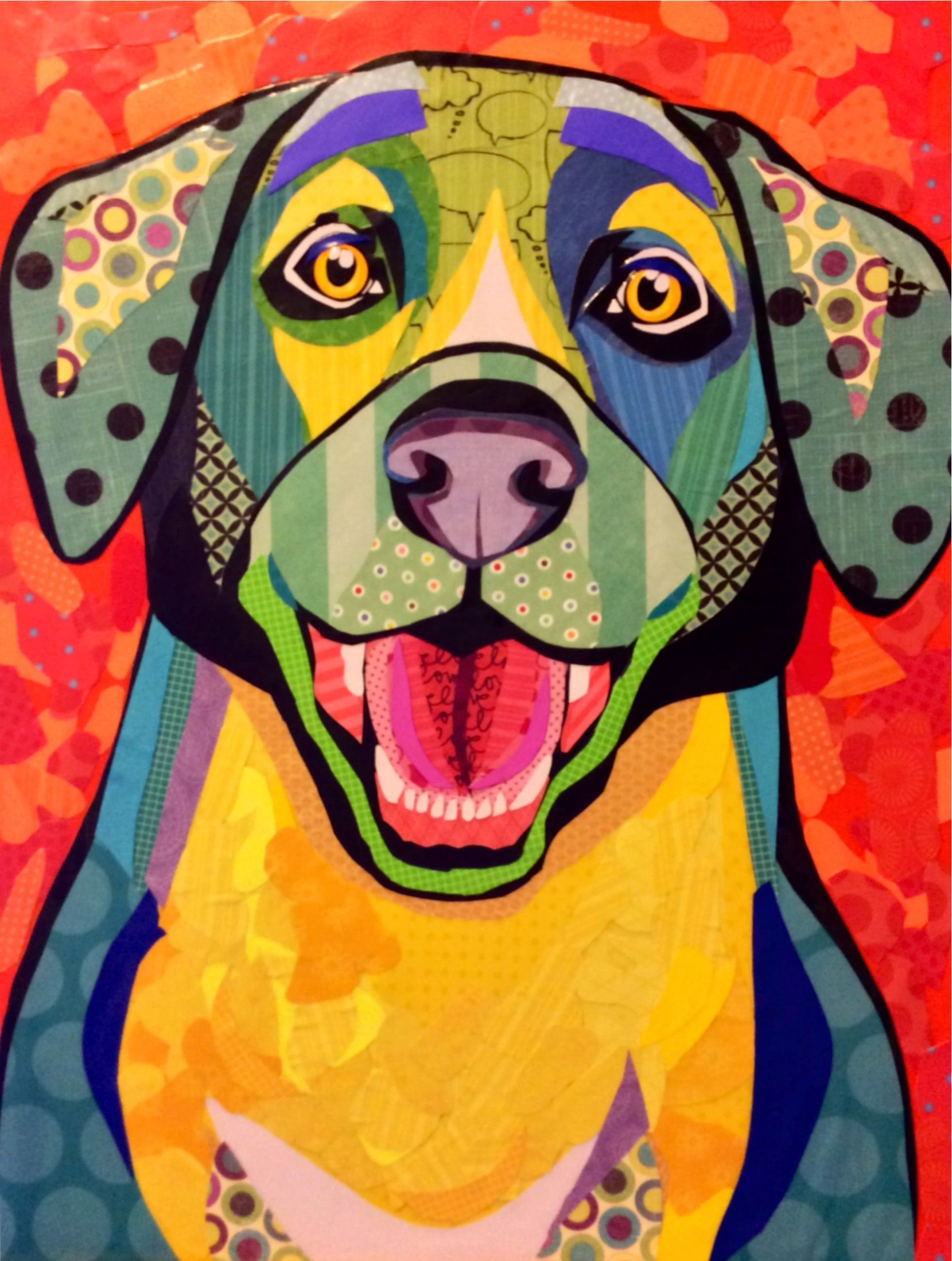 Scrapbook paper collage dog art, 