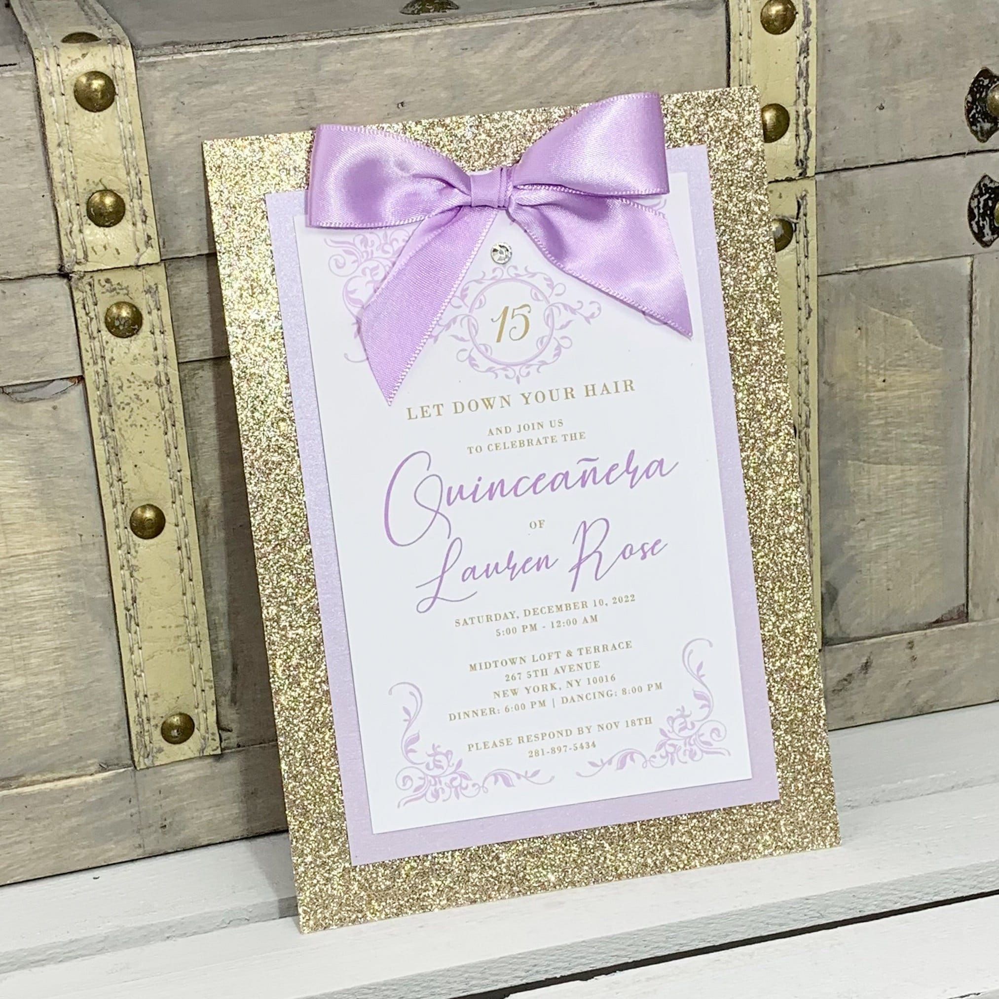 Lilac and Gold Quinceanera Invitation Lilac Rapunzel Quince Invite ...