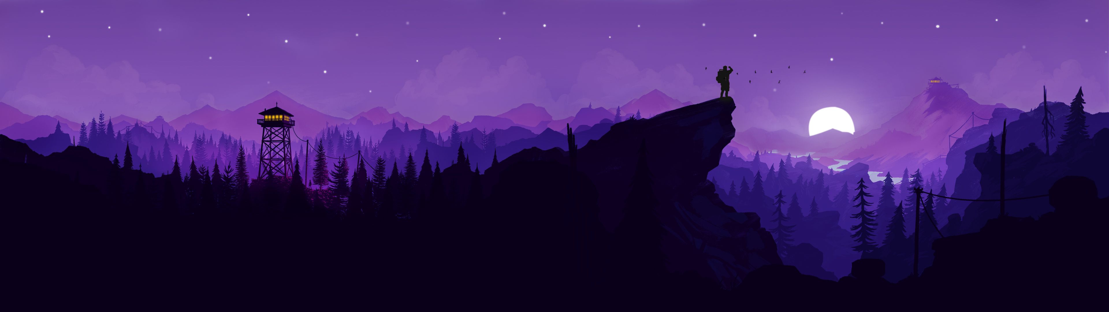 Played Around With The Firewatch Art And Made This Pretty Cool Dual Monitor Wall Dual Monitor Wallpaper Really Cool Wallpapers Dual Monitor Wallpaper 3840x1080