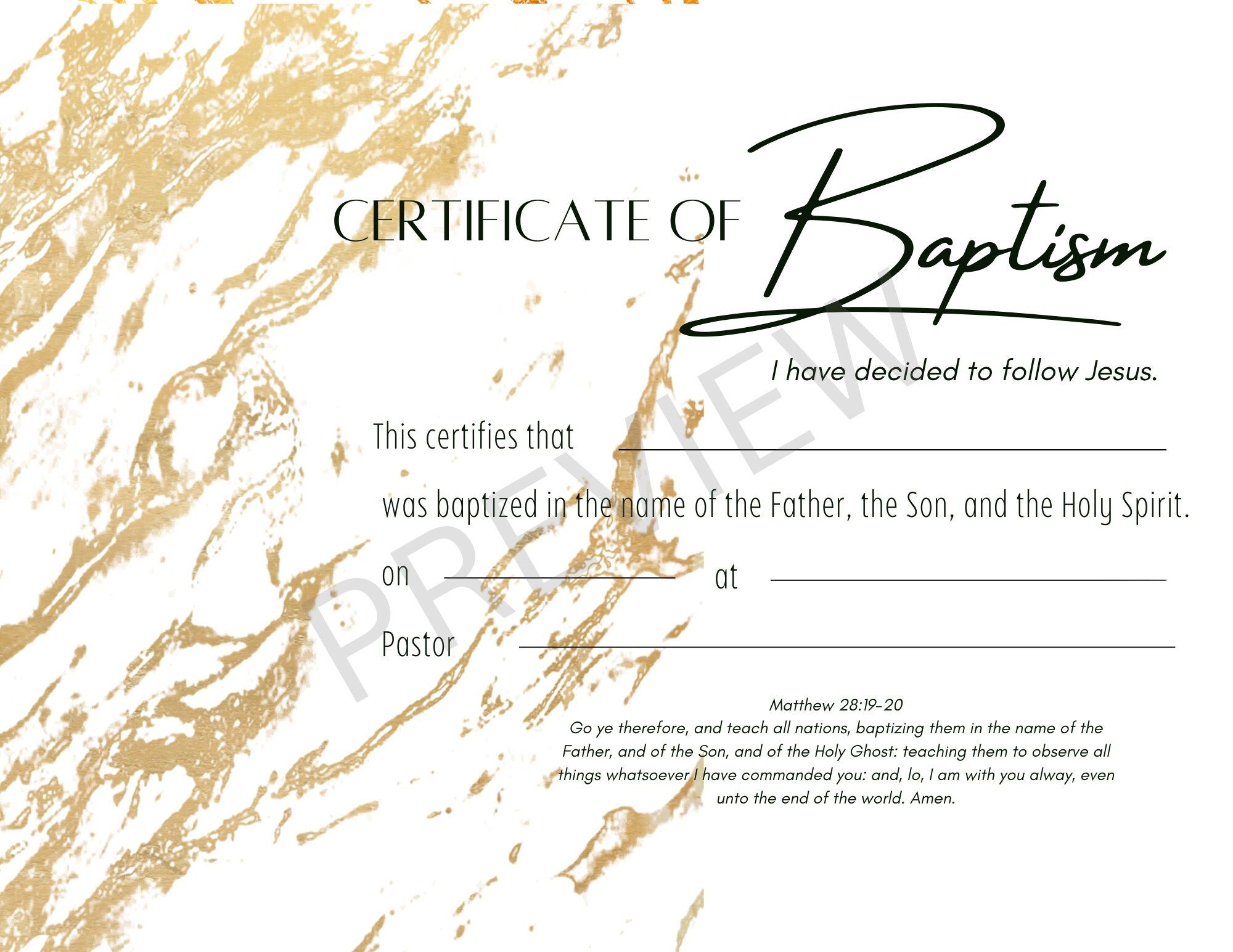 Printable baptism certificate modern minimalist template editable ...