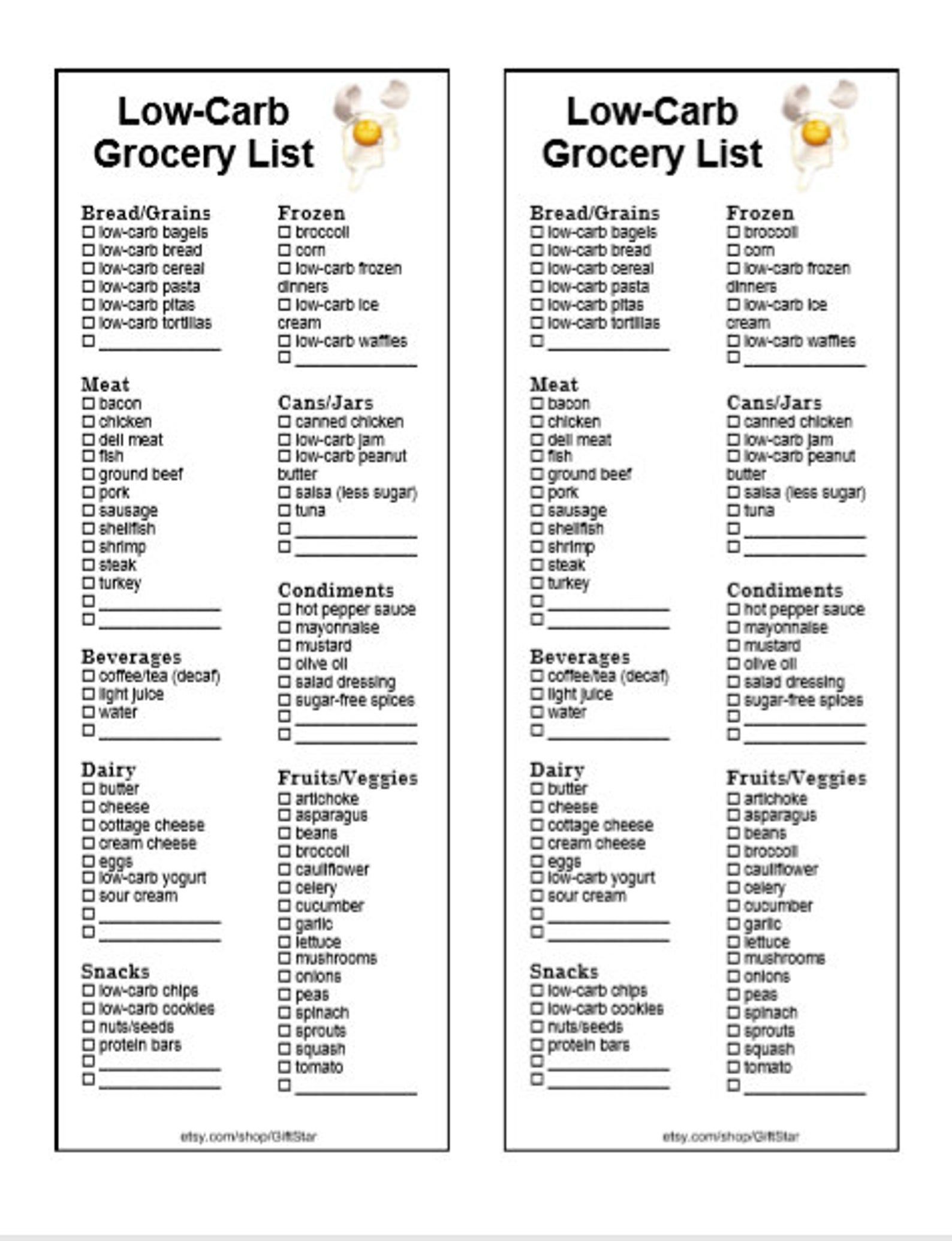 Low Carb Diet Food List Printable