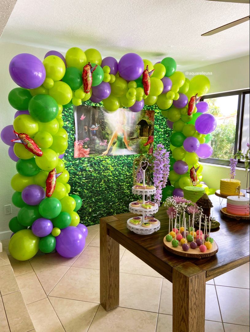 Tinker Bell Theme Party #balloons #balloonarch #balloongarland Balloon ...