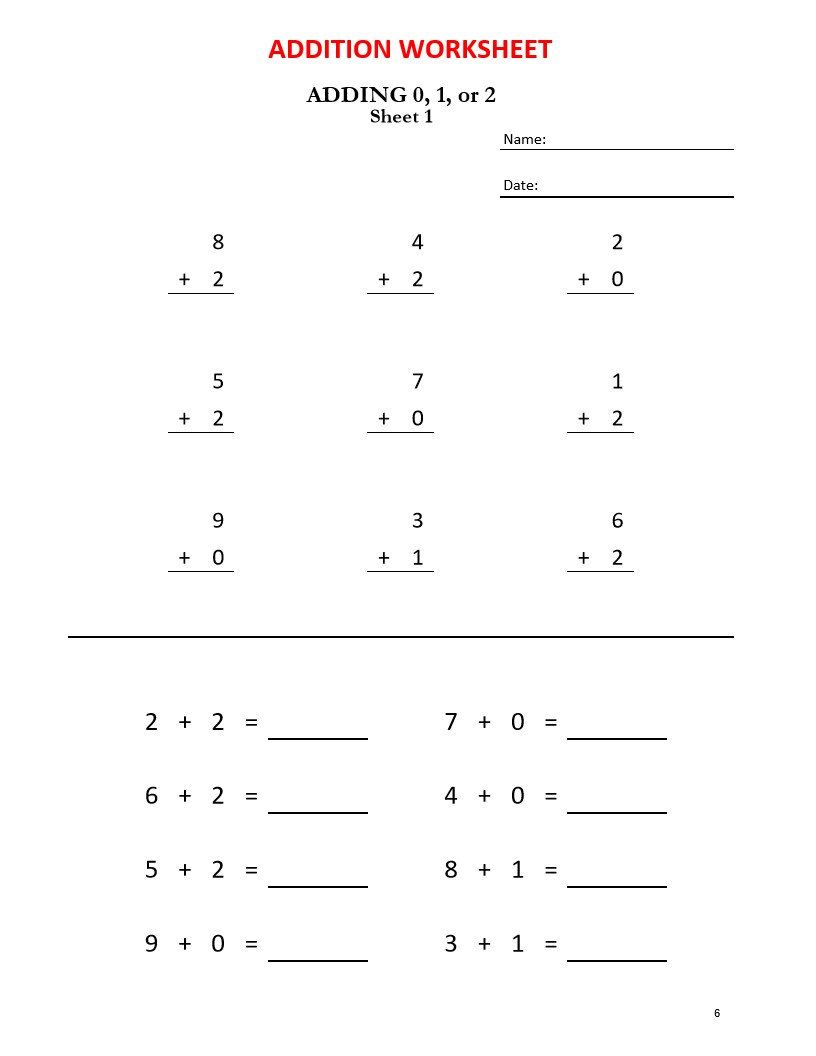 Math Addition Worksheets for Grade 1, 2/ one per day/ Year 1,2/ Grade 1 ...