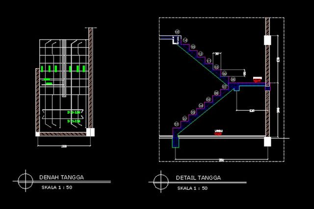  Detail  Tangga  Rumah Tinggal 2 Lantai File Dwg Lantai Desain tangga  